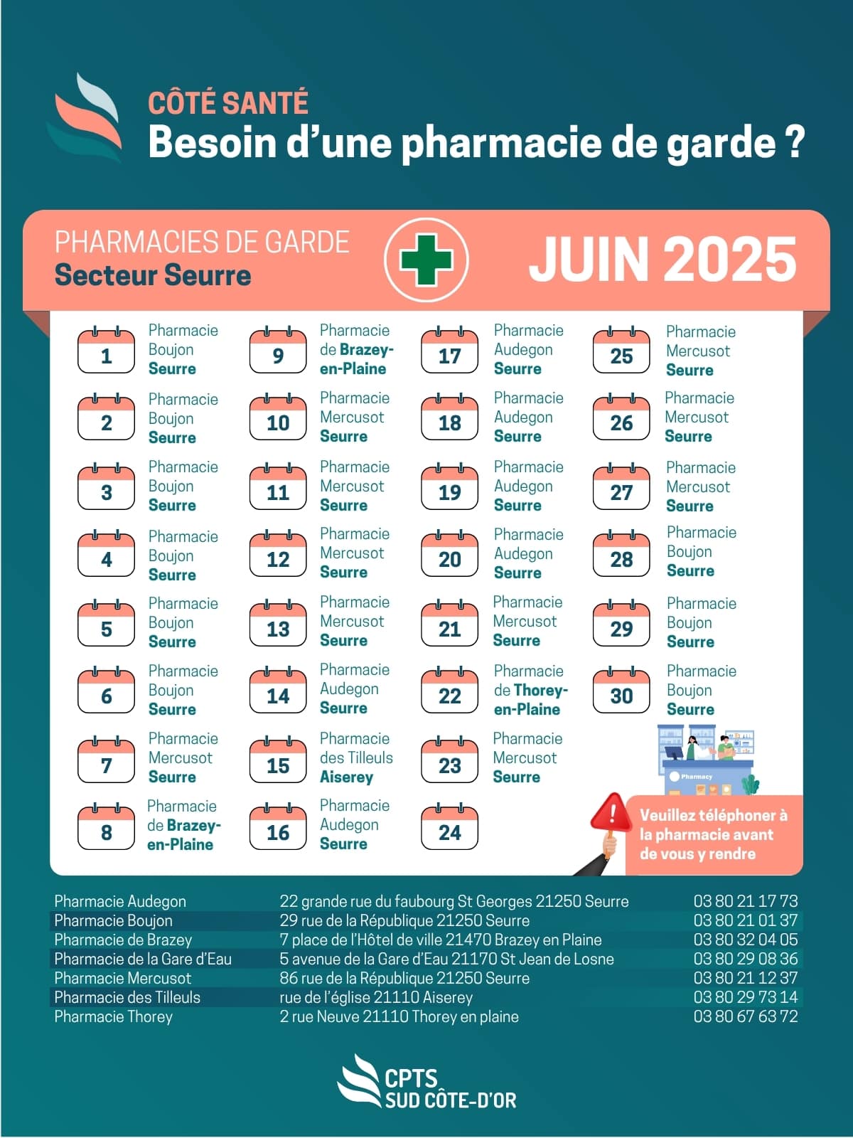 pharmacie de garde juin 2025 Seurre